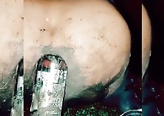 Promiscuous ts jacks packing her labia with filth