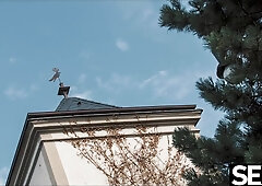 Watch two stunning lesbians with big natural tits eating snatch