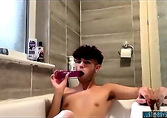Horny Gays Solo Soapy Cock Show