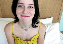 She is 18 with big natural juggs making her first porn