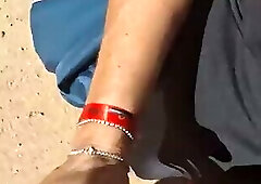 the slut masturbates like a whore in the sea without fear of being seen