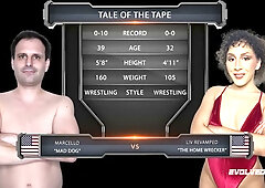 Liv Revamped dominates Marcelo in a strapon wrestling match