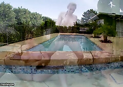 Sophie Dee and Puma Swede share a steamy poolside threesome with a blonde