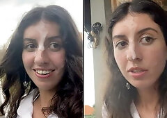 Walking with Cum on Face in Cafe - Girl Eats Pizza and Swallows Cum