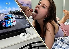 She was Just Playing Xbox and Suddenly got a Deep Slobbery Throat Fuck