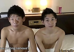 Thin asian twink rides dick after stroking