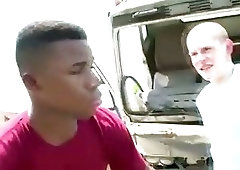 Gay white guy gets his dick sucked up by black thug