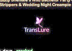 A beautiful tall black transsexual with huge titties and a thick 13-inch dong celebrates her final night of freedom with a wild bachelor party. Stripp