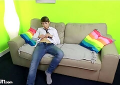 Gary Fletcher playing with his juicy penis on the couch