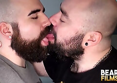 Chubby bear Jean Paul and Bearsilien dive into bareback anal with rimming and passion