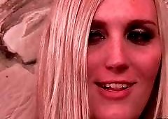 Blond shemale demolished by her horny bearded lover real hard