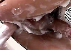 Asian american tranny has creamy anal sex during shower