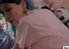 Horny shemale toyed and ass fucked by her neighbor