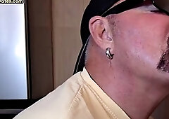 Gloryhole blowjob gaydaddy sucks penis with his greedy mouth