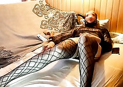 I reach climax in ebony fishnet nylons