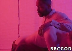 Ebony male predominates a smallish queer into interracial pounding