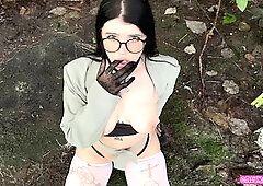 Huge Cock Fucks Nymphomaniac Slut with Glasses in Abandoned Place