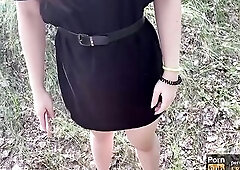 This babe showed her face! Real sex in the forest! POV!