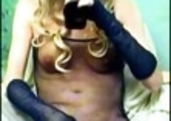 Sissy Bunny ears posing plays with black dildo