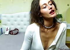 Super hot amateur babe AlesyaDron in blouse posing on webcam