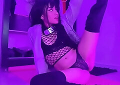 Hinata getting ready for her teaching session with some stretching