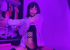 Hinata getting ready for her teaching session with some stretching