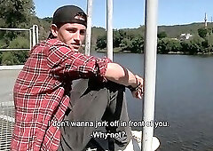 CZECH HUNTER 553 - Hairy Twink Cums On The Interviewer's Chest While He Gets His Ass Rammed