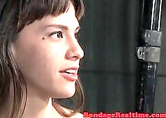 Submissive teen gags while getting throated