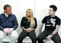 Ball sucking sub in trio getting her booty filled