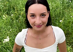 Sexy russian teen getting her face and pussy fucked hard in public