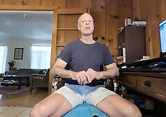 Fit Mature Masculine Exhibitionist Takes Off and Shoots A Load While Answering Orgy Questions