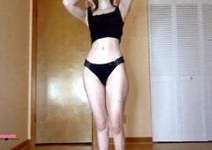 Try on haul with a youthful skinny teen in shorts and cute lingerie