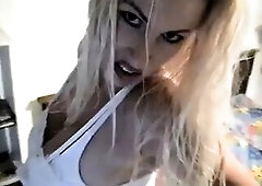 Large boobed golden-haired cutie having pleasure with her bf in close up amateur movie scene.