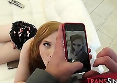 Redhead tranny Shiri Allwood drilled doggystyle after hot BJ