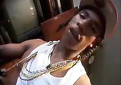 Guy with big black pole jerking