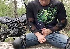 hunky biker jerks off