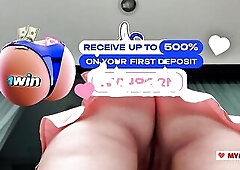 Upskirt view on the twat out of pants