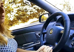 Blonde wife sneaks phone footage of blowjob under the hood after car repairs