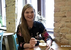 Confident Danish solo girl fingers her hairy pussy with a toy