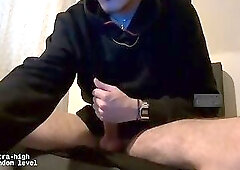 Hung Guy with Glasses and a Hoodie Edging and Busting a Nut