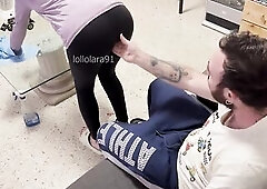 the cleaning lady cleans the boss's jock with her tongue