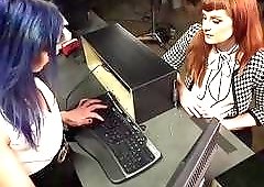 Blue haired shemale fucks one of the cutest girls hard