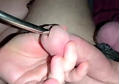 CBT with sounding, ball busting and ball bondage, and finger to destroy my peehole. Show what's my