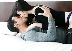 Goody goody with blue eyes Bunnie Hughes gets facial after a steamy pussy pounding