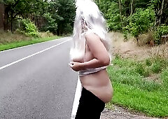 Flashing Amateur Hotty German Large Titties and Large Booty Street