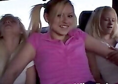 Milton Twin with lesbian friends on the car and kissing. They rubbing each othe pussy and eating it. they fingering hard until orgasm