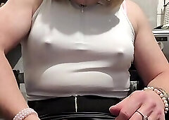 Smoking with crotchless pantyhose over my stockings