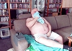 Bear guy gets off after playing sports