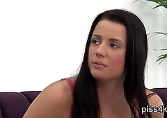 Cute lesbian sweeties get covered with piss and squirt wet fuckboxes