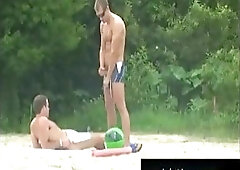 Beach hunks handjob & fucking